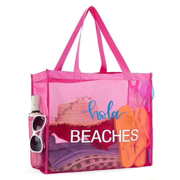 Montana Mesh Beach Travel Bag Large Pink Pool Bag Net B Shoulder :') - Picture 6 of 7